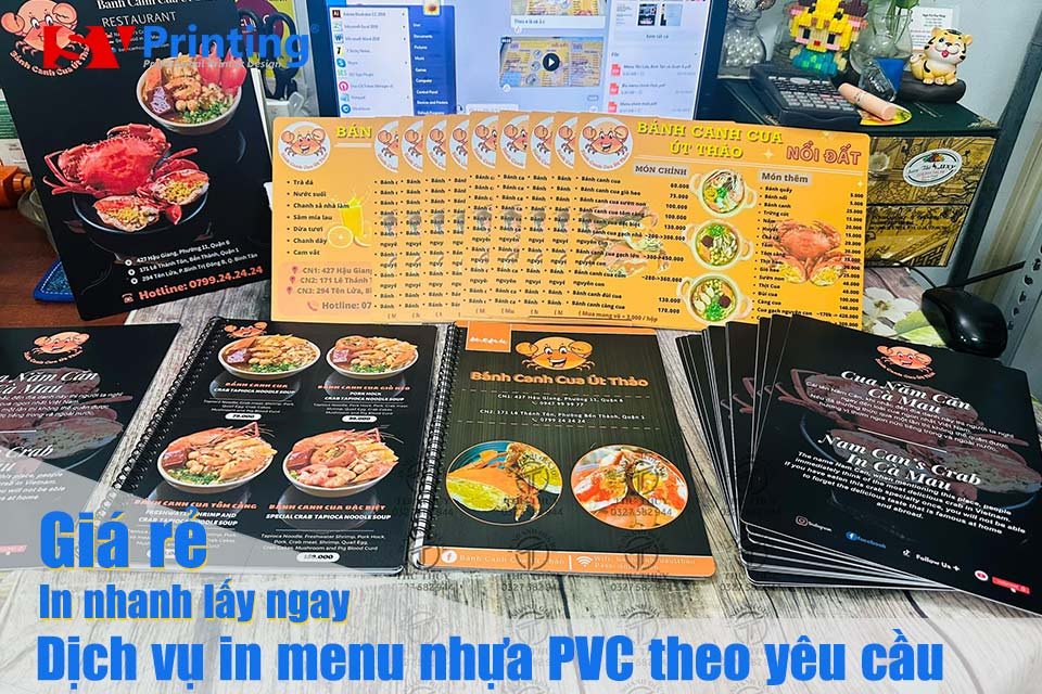 In menu ( thực đơn) nhựa PVC số lượng ít giá rẻ